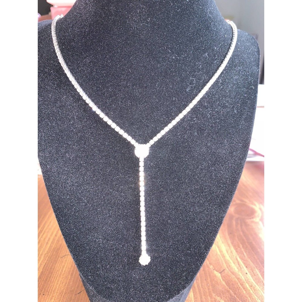 Silver tone Clear Rhinestone Crystal Necklace Bridal Prom Cruise Jewelry